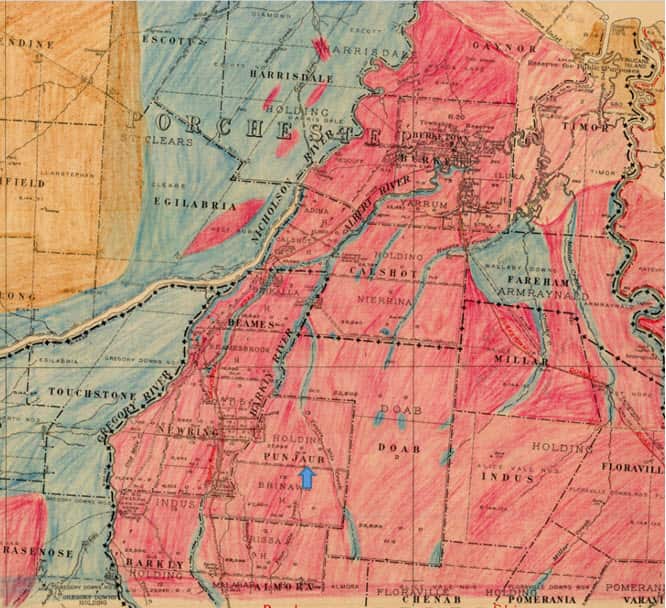Qld 4 mile second series sheet 4m105 dated 1938. Note the Punjaub shown in bold on this map is a parish name – an administrative type boundary area.