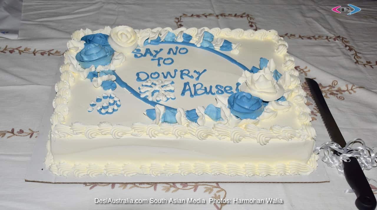 Say No To Dowry Abuse cake at the Premier