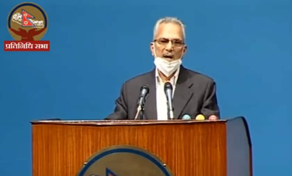 Dr Baburam Bhattarai addressing the parliament on Friday 8 May 2020