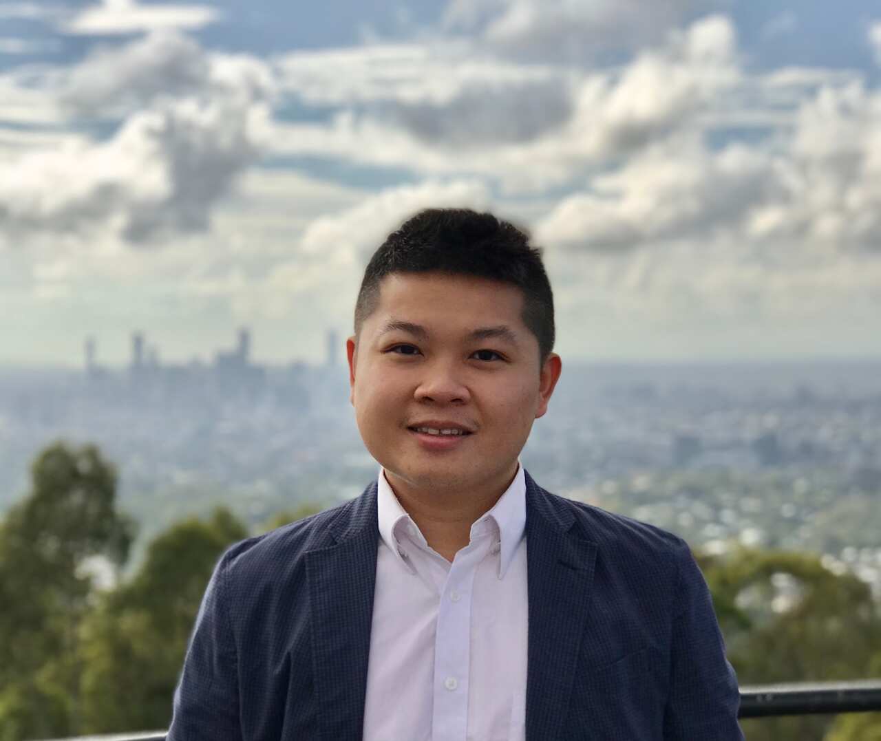 Psycologist Dr Karel Karsten Himawan relaxing at Mt Coot-Tha in Brisbane, Aug 2020. 