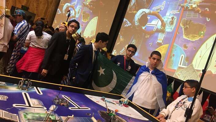 Team members of Ivy Super League at the Robotics event, First Lego League championship in Sydney.