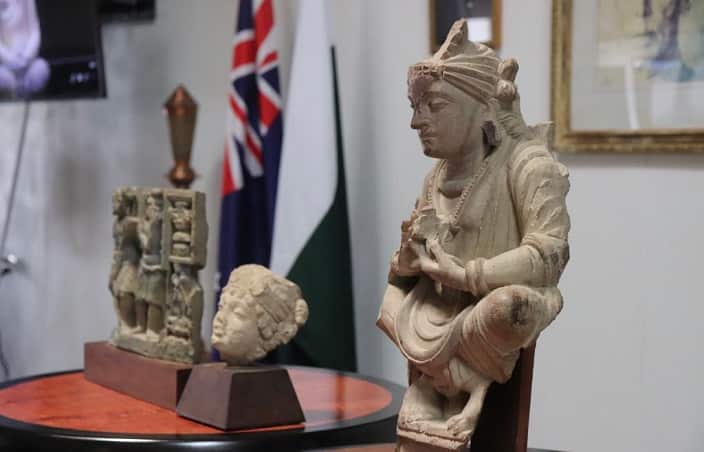 Buddha statue and other artefacts being returned to Pakistan.