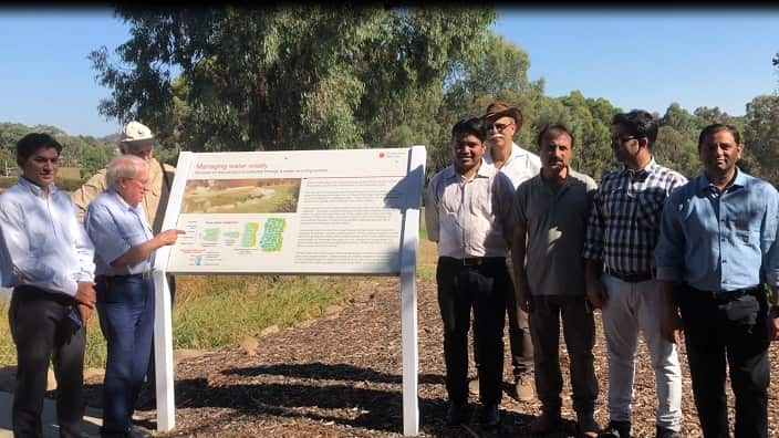 Pakistan water researchers visit David Mitchell wetlands with Australian water experts.