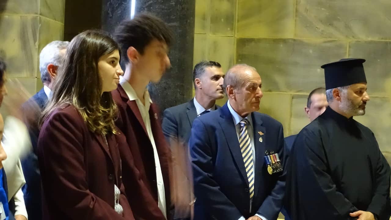 Ken Tsirigotis, Steve Kyritsis, at the Cenotaph, Shrine of Remembrance, Melbourne.