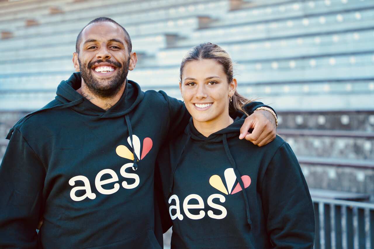 NRL All Stars Josh Addo-Carr and Shaylee Bent, celebrating 25 years of AES.