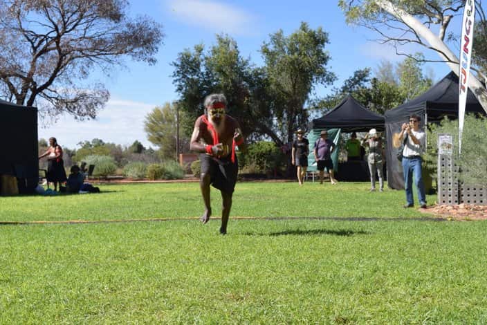 Tjungu Festival!Anangu Senior Law Man Murray George dancing at at the Inma Ceremony. Ayers Rock Resort Yulara April 2017.