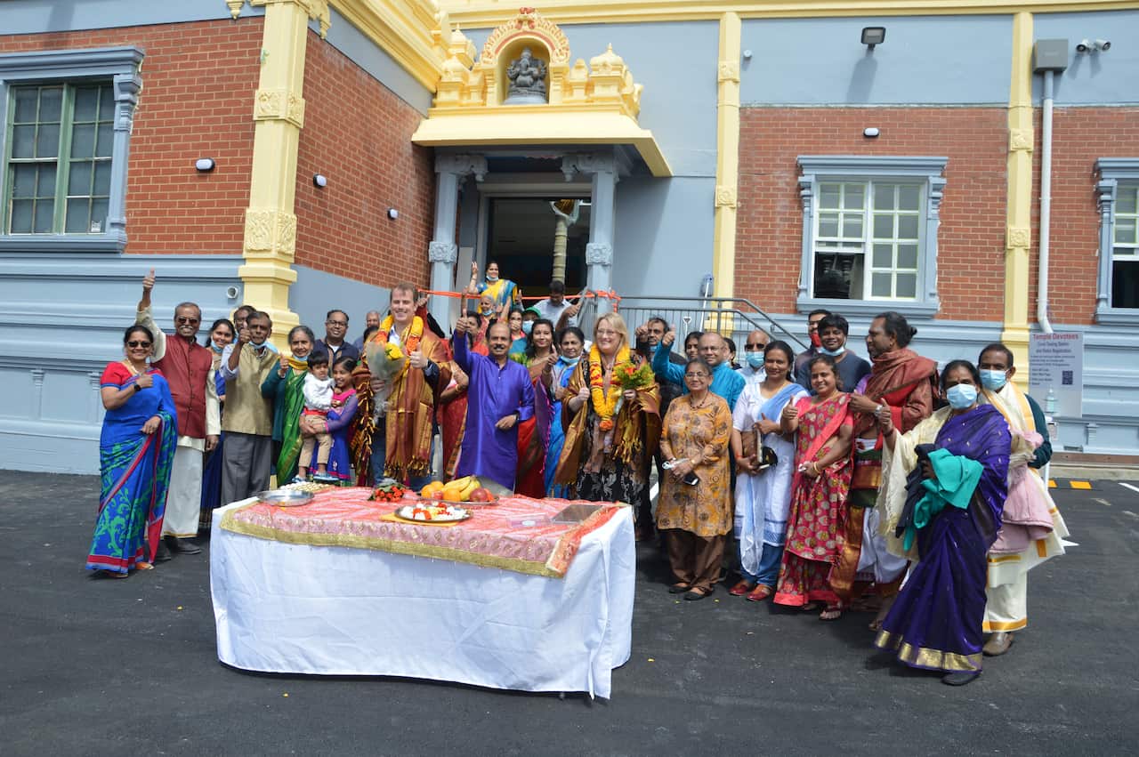 Minister for Multicultural Affairs Ros Spence at the Sri Vakrathunda Vinayagar Temple in The Basin