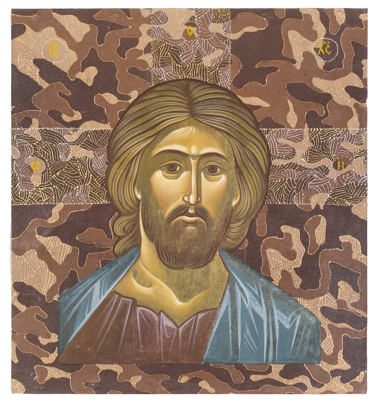An icon painted on wooden planks from ammunition boxes by O.Klimenko and S.Atlantova