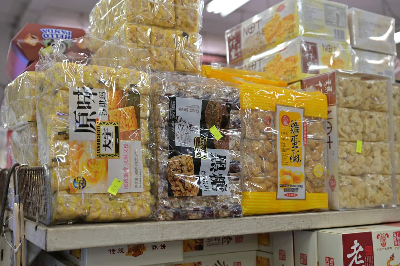 Asian snacks covered in multiple layers of single-use plastic.
