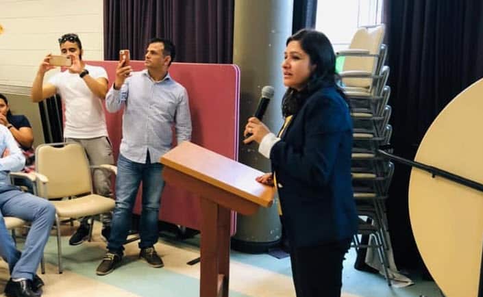 Nepal's acting ambassador to Australia Durapada Sapkota addressing Nepali students in Sydney after a vocational training provider's accreditation was revoked. 