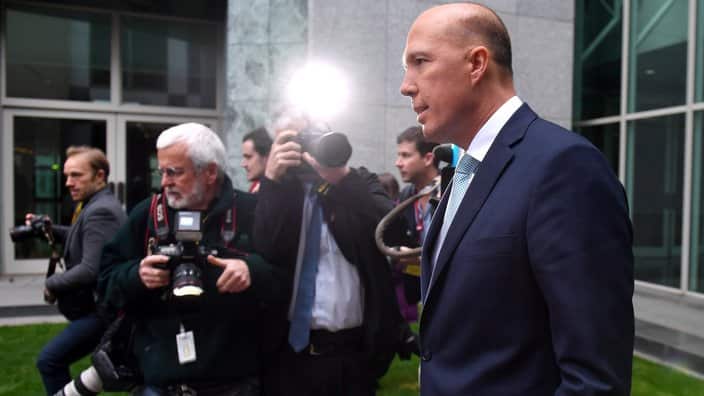 Former minister for Home Affairs Peter Dutton arrives at a press conference to announce he has the numbers to challenge Prime Minister Malcolm Turnbull at Parliament House in Canberra, Thursday, August 23, 2018. (AAP Image/Mick Tsikas) NO ARCHIVING