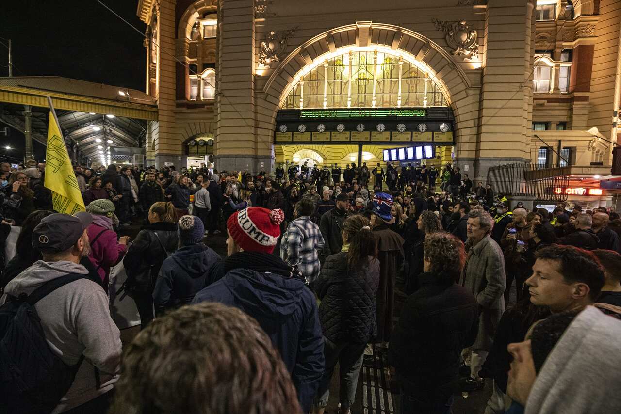 Protesters at an anti-lockdown rally in Melbourne.