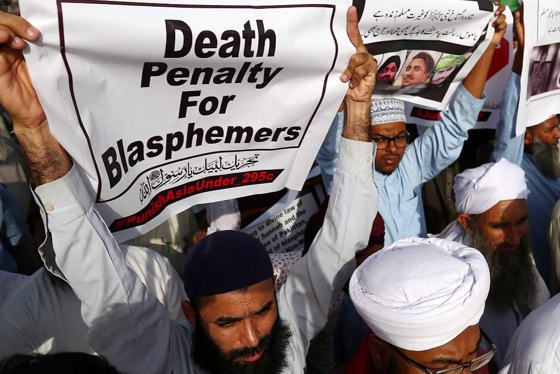 October 2018: Protests in Pakistan against  Christian woman Asia Bibi, who has been sentenced to death for blasphemy.