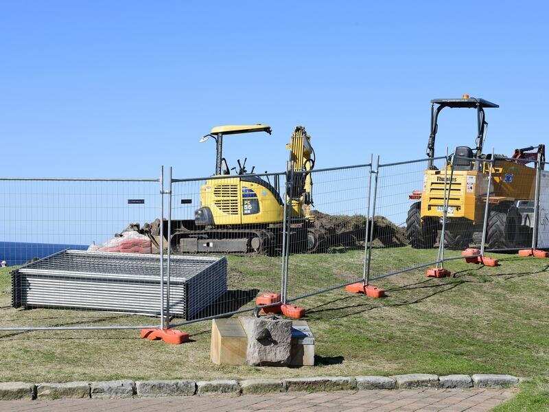 Machinery at the site of a new cement path at Marks Park