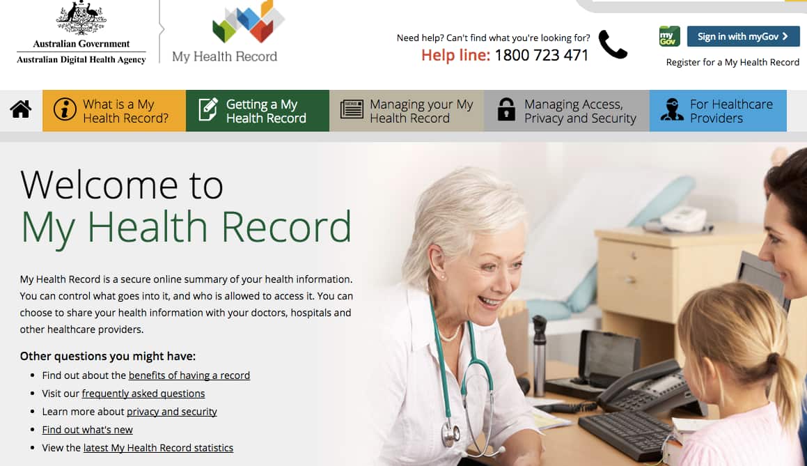 Screenshot of the My Health Record website