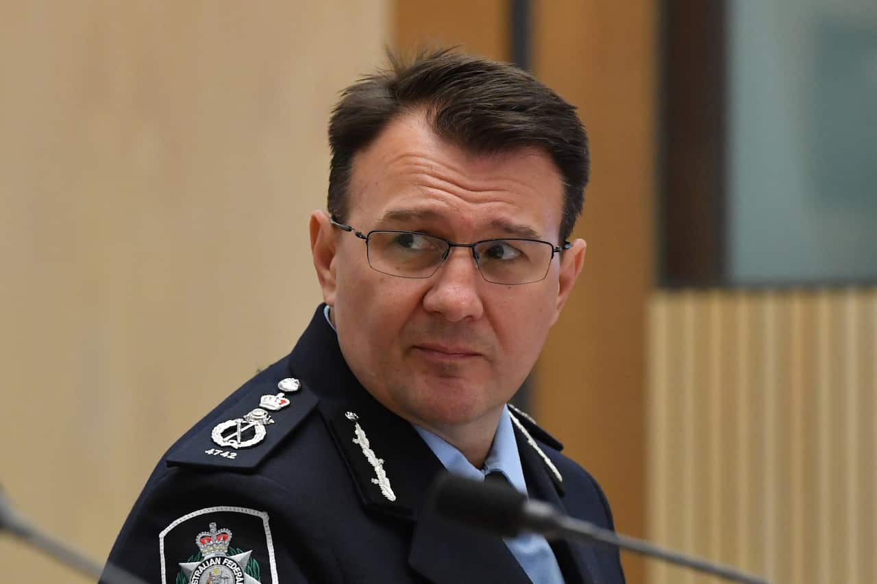 Australian Federal Police (AFP) Commissioner Reece Kershaw appears at a Senate estimates hearing.