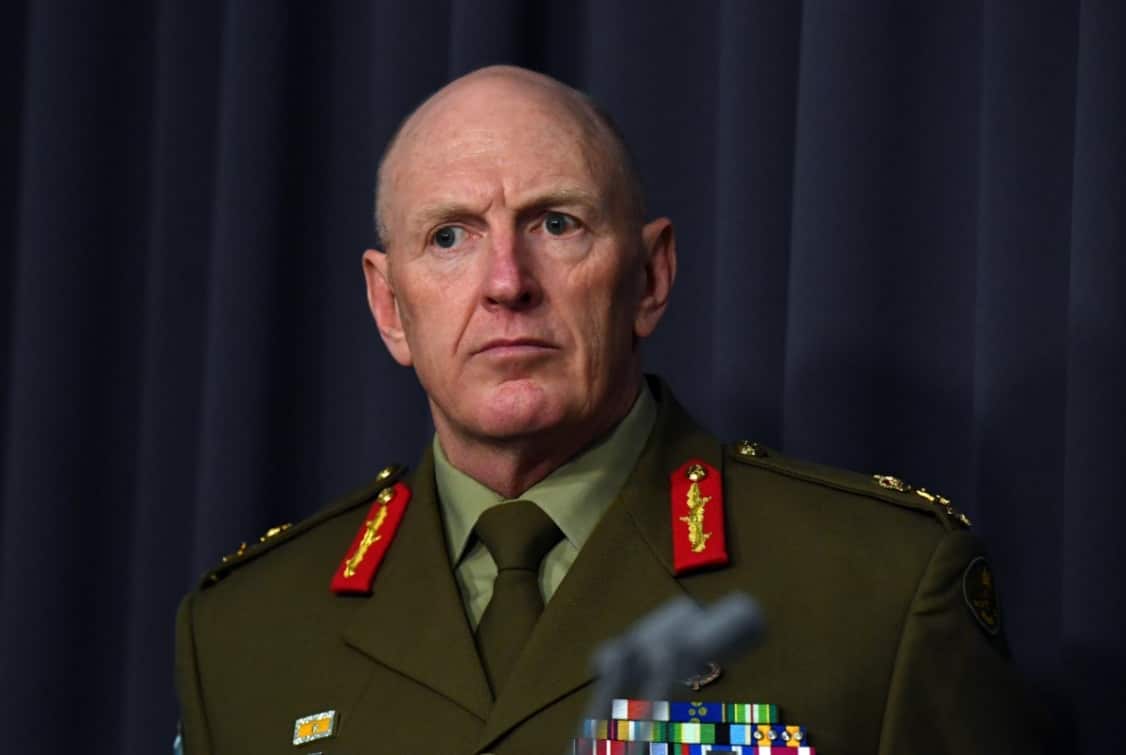 COVID-19 Taskforce Commander, Lieutenant General John Frewen at a press conference at Parliament House in Canberra.