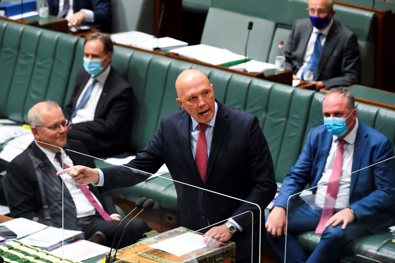 Defence Minister Peter Dutton speaks during Question Time at Parliament House in Canberra.