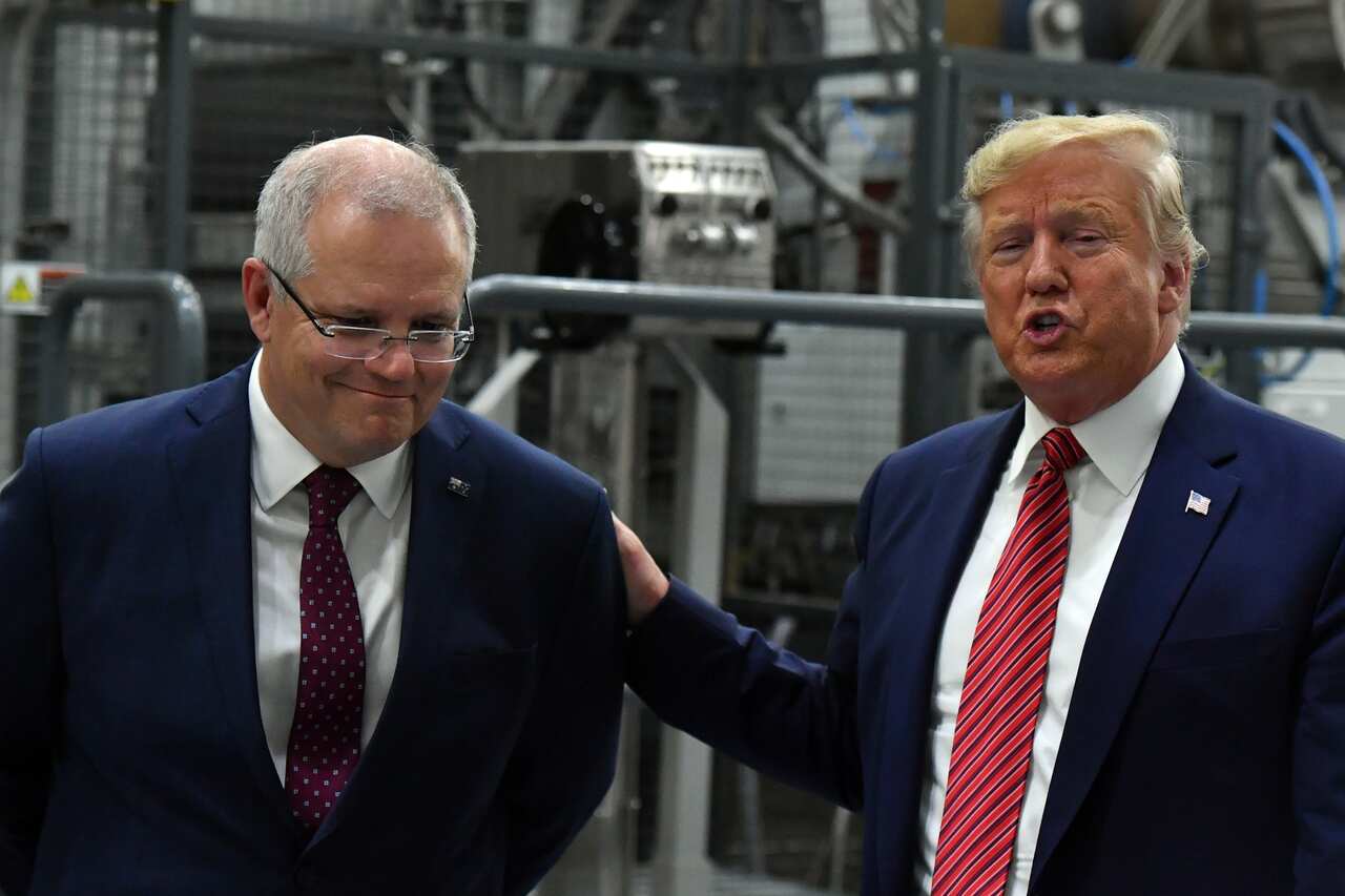 US President Donald Trump and Prime Minister Scott Morrison at the opening of Pratt Paper Plant in Wapakoneta, Ohio.