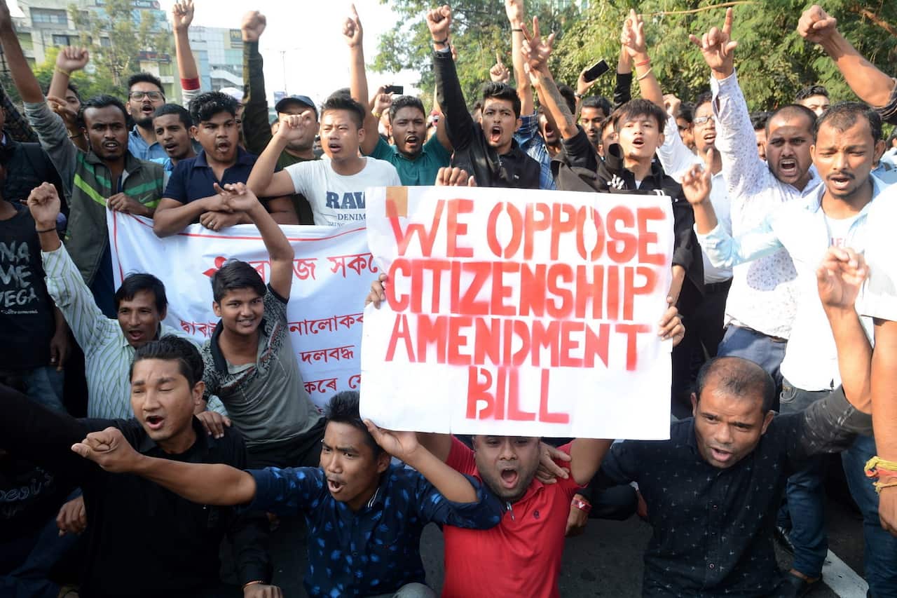 Students protest against the Citizenship Amendment Bill in Guwahati, Assam, India