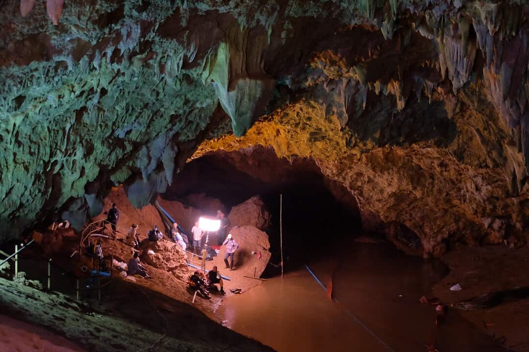 Rescuers install a water pump inside Tham Luang Nang Non cave.