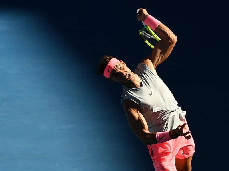 Rafael Nadal of Spain in action against Leonardo Mayer.