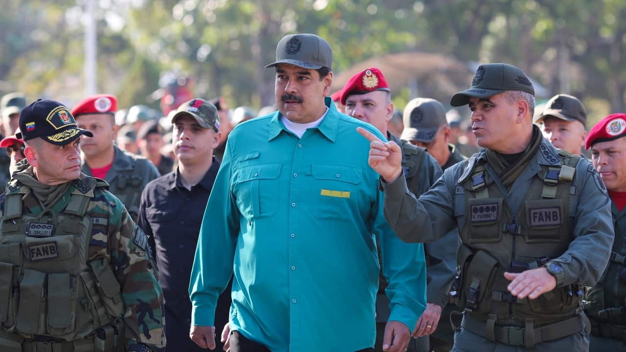 President of Venezuela, Nicolas Maduro and Venezuelan Minister of Defense, Vladimir Padrino during military exercises at Fort Paramacay, in Carabobo.