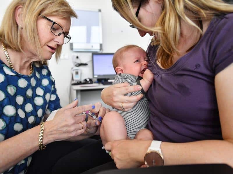 A baby gets an injection