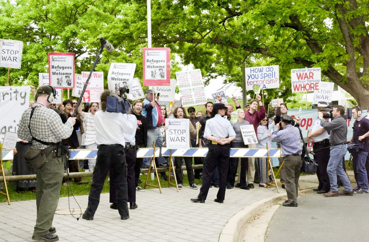 People protesting against the US-led war on terror.                   