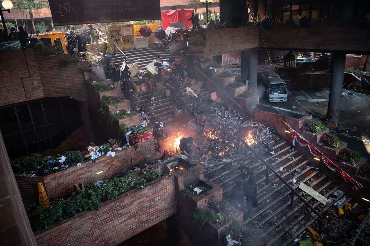 Anti-government protesters at Hong Kong Polytechnic University on Monday.