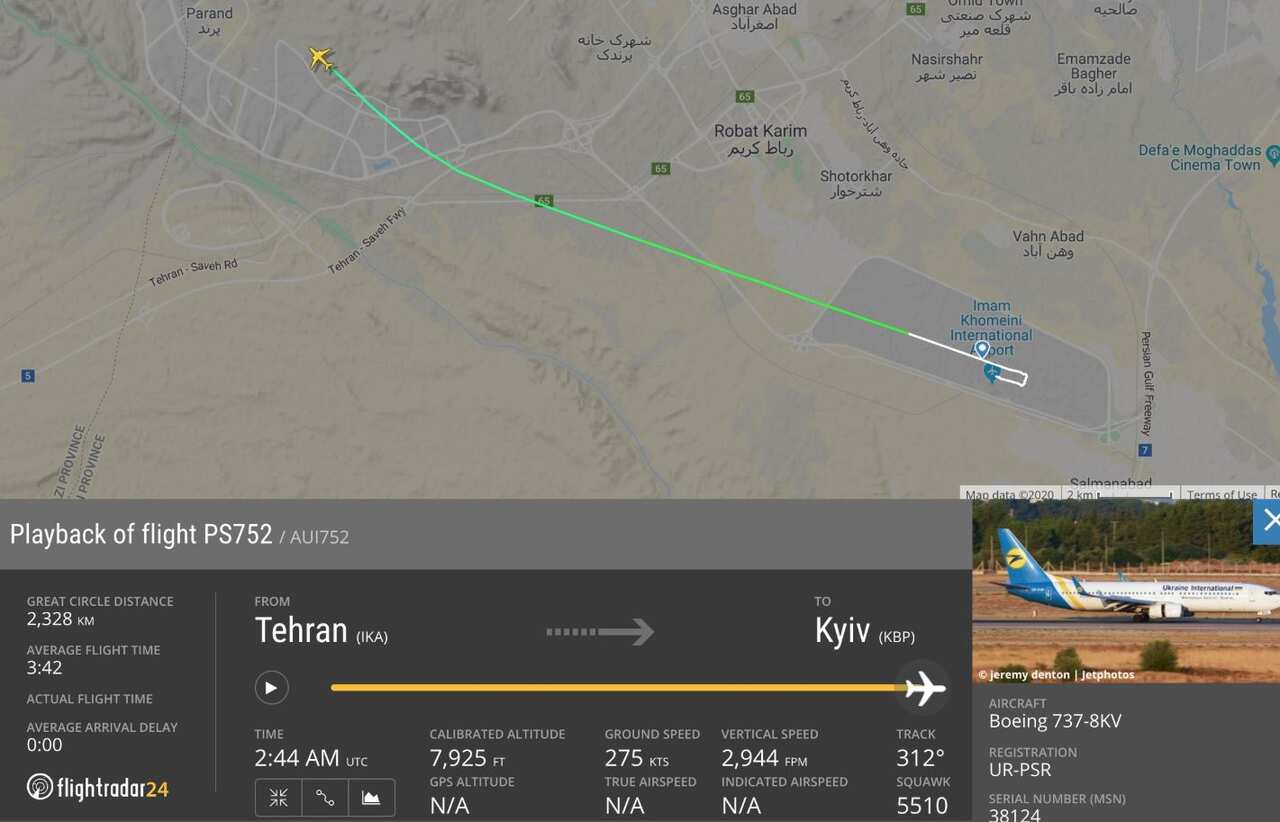 The flighttracker map of the Ukrainian passenger jet.  