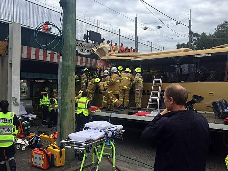 the scene of a bus accident on Montague Street.
