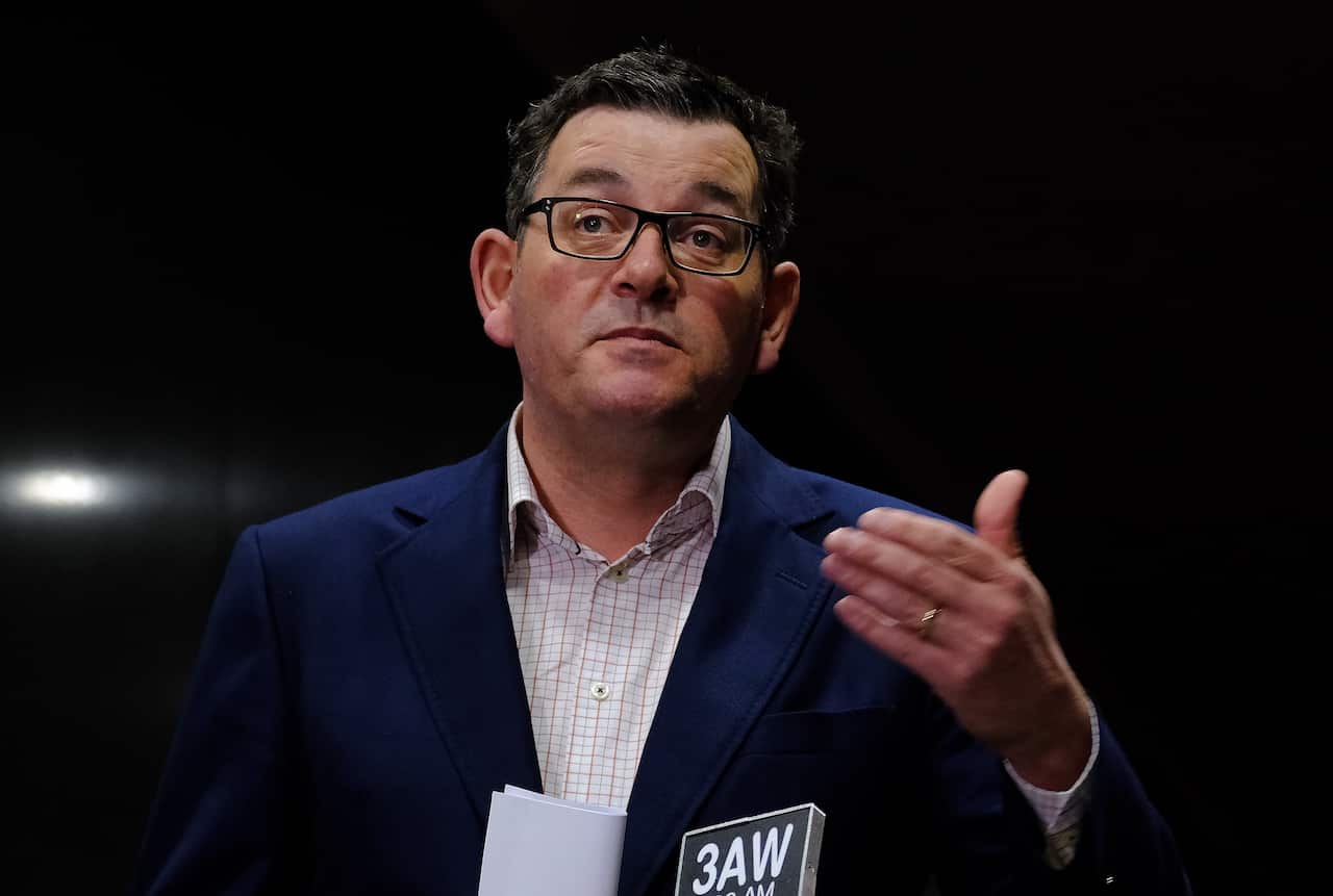 Victorian Premier Daniel Andrews announces a Victoria lockdown during a press conference in Melbourne on Thursday.