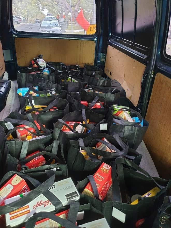 Packages ready for delivery as part of Food Aid Ministry