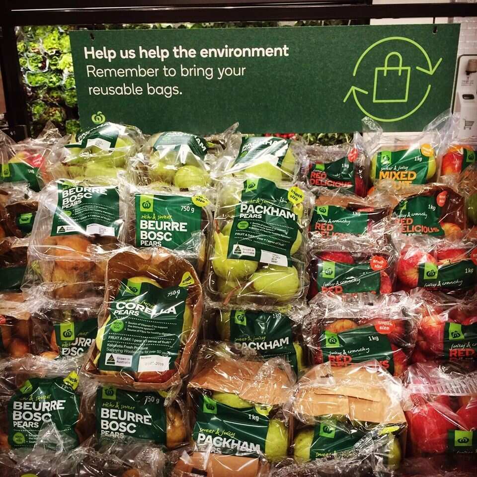 Customers have claimed the supermarket has sent mixed messages, with some shoppers posting on Facebook pictures of fruit wrapped in plastic under environmental signs.