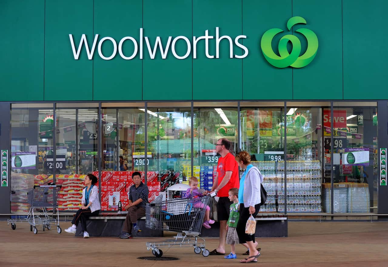 Shoppers outside a Woolworths grocery store in Brisbane