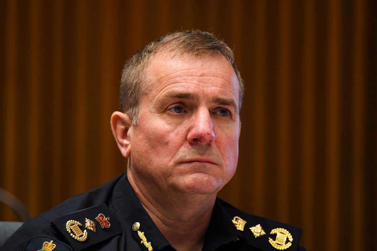 Commissioner of the Australian Border Force (ABF) Michael Outram speaks during a Senate inquiry at Parliament House in Canberra.