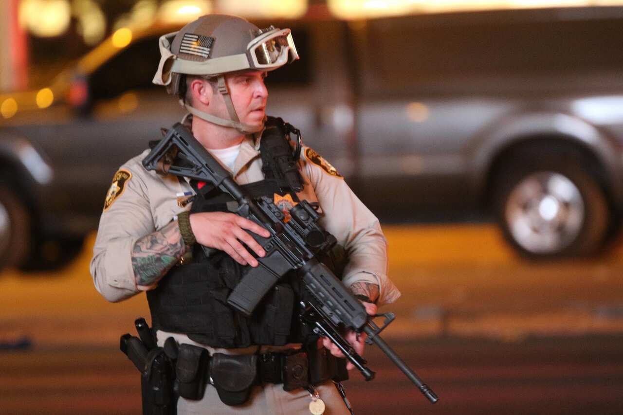 Police officer in the immediate aftermath of the mass shooting on the Las Vegas Strip.