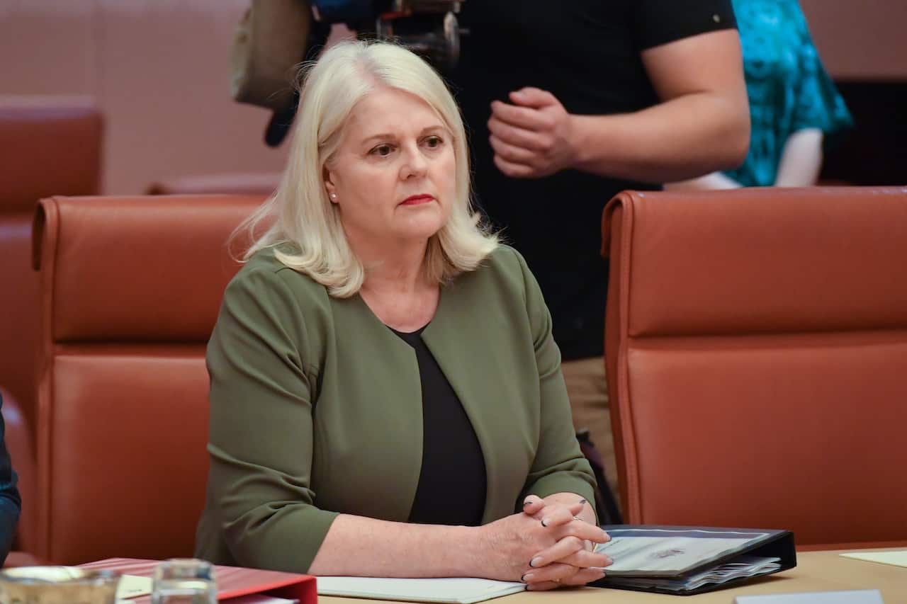 Minister for Home Affairs Karen Andrews at Parliament House in Canberra, 6 April.