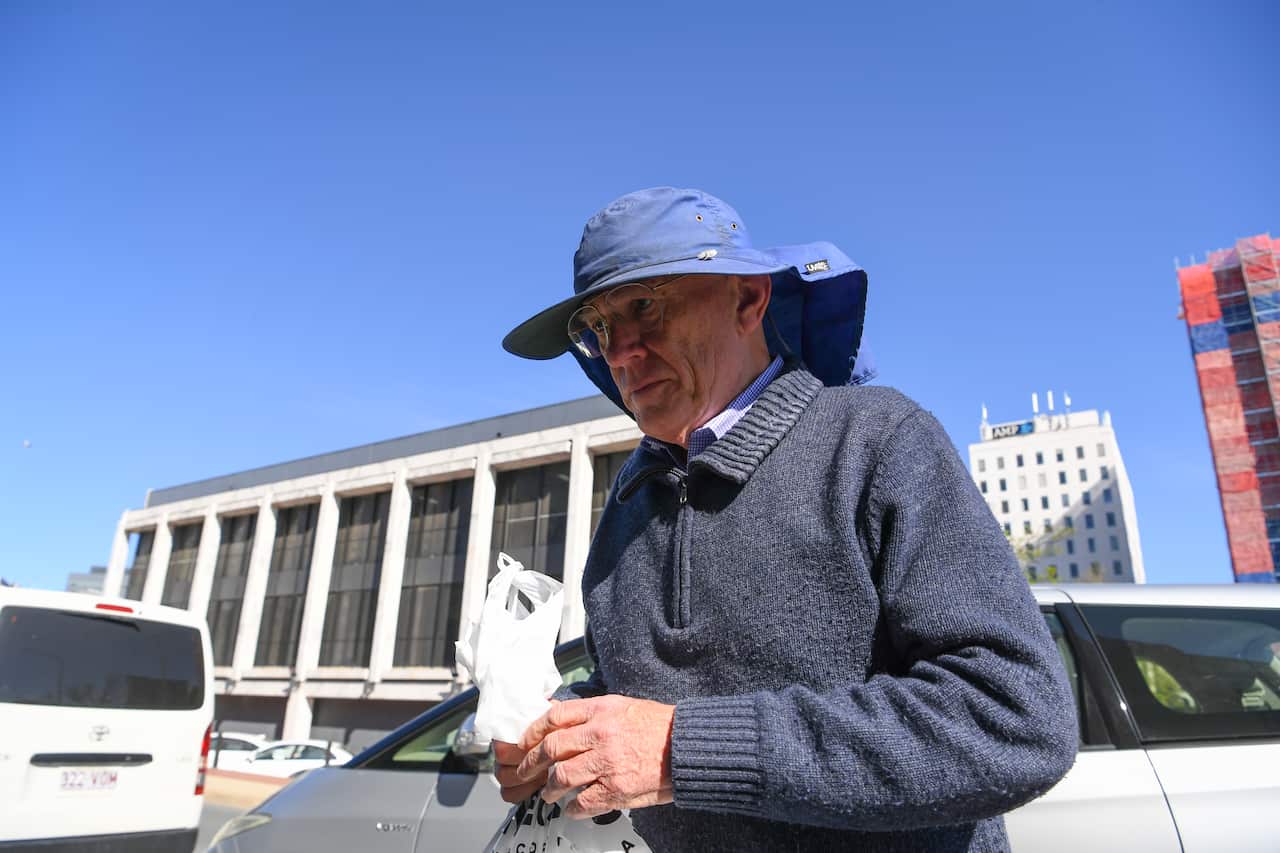 David Eastman arrives at the ACT Supreme Court in Canberra, Friday, October 4, 2019. David Eastman is seeking compensation for spending 19 years in prison before being acquitted of murdering AFP boss Colin Winchester. (AAP Image/Lukas Coch) NO ARCHIVING