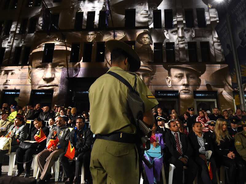 A member of the catafalque party during an Anzac Day dawn service