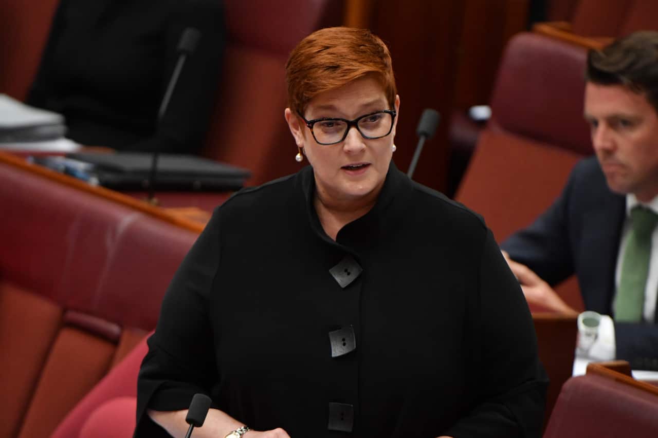 Minister for Foreign Affairs Marise Payne during Question Time n in the Senate chamber at Parliament House in Canberra.