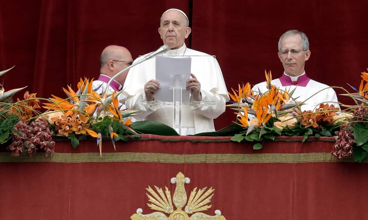 Pope Francis delivers his "Urbi et Orbi" ("to the city and the world") blessing, in St. Peter's Square at the Vatican
