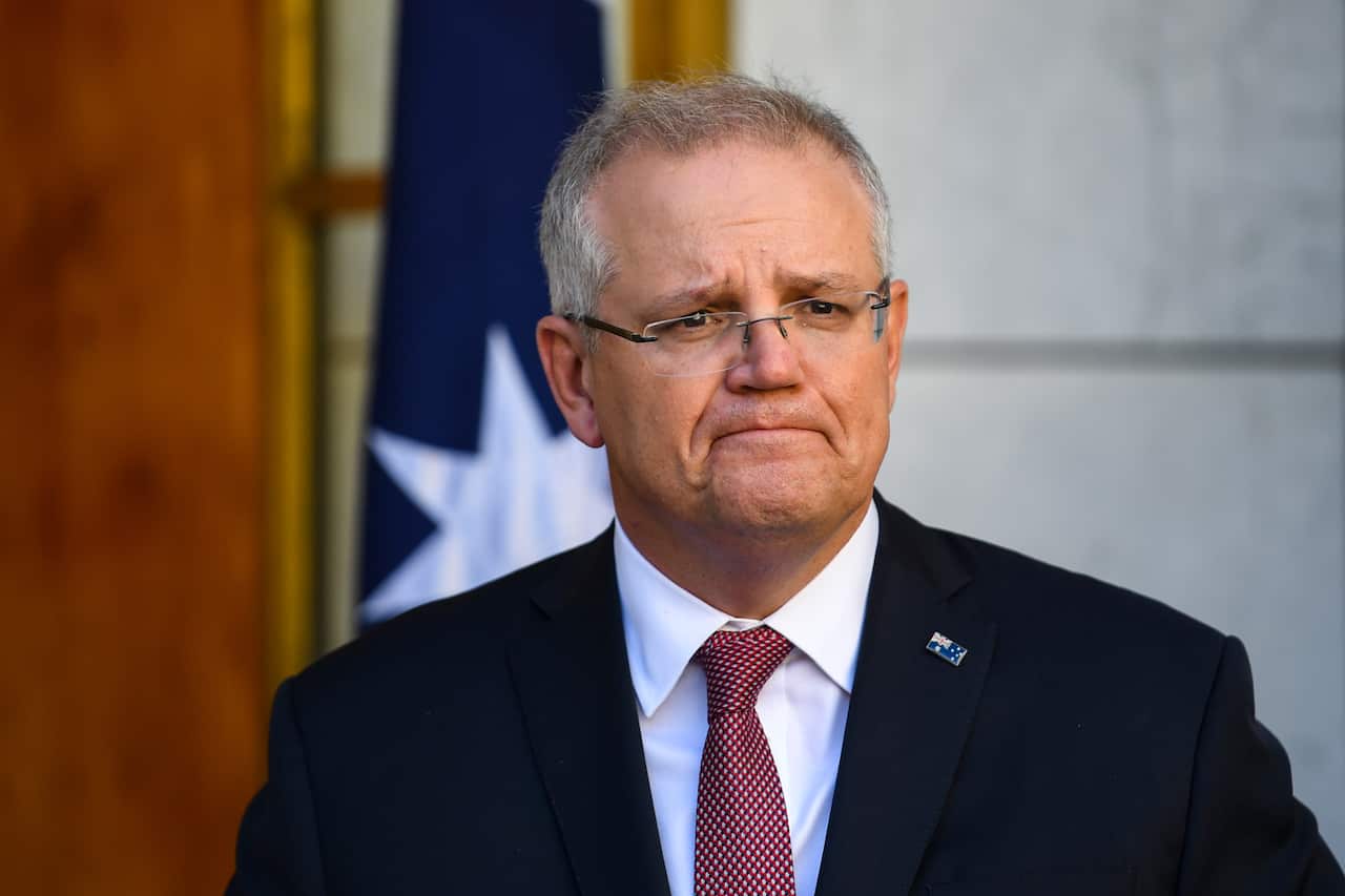 Prime Minister Scott Morrison speaks at Parliament House in Canberra.