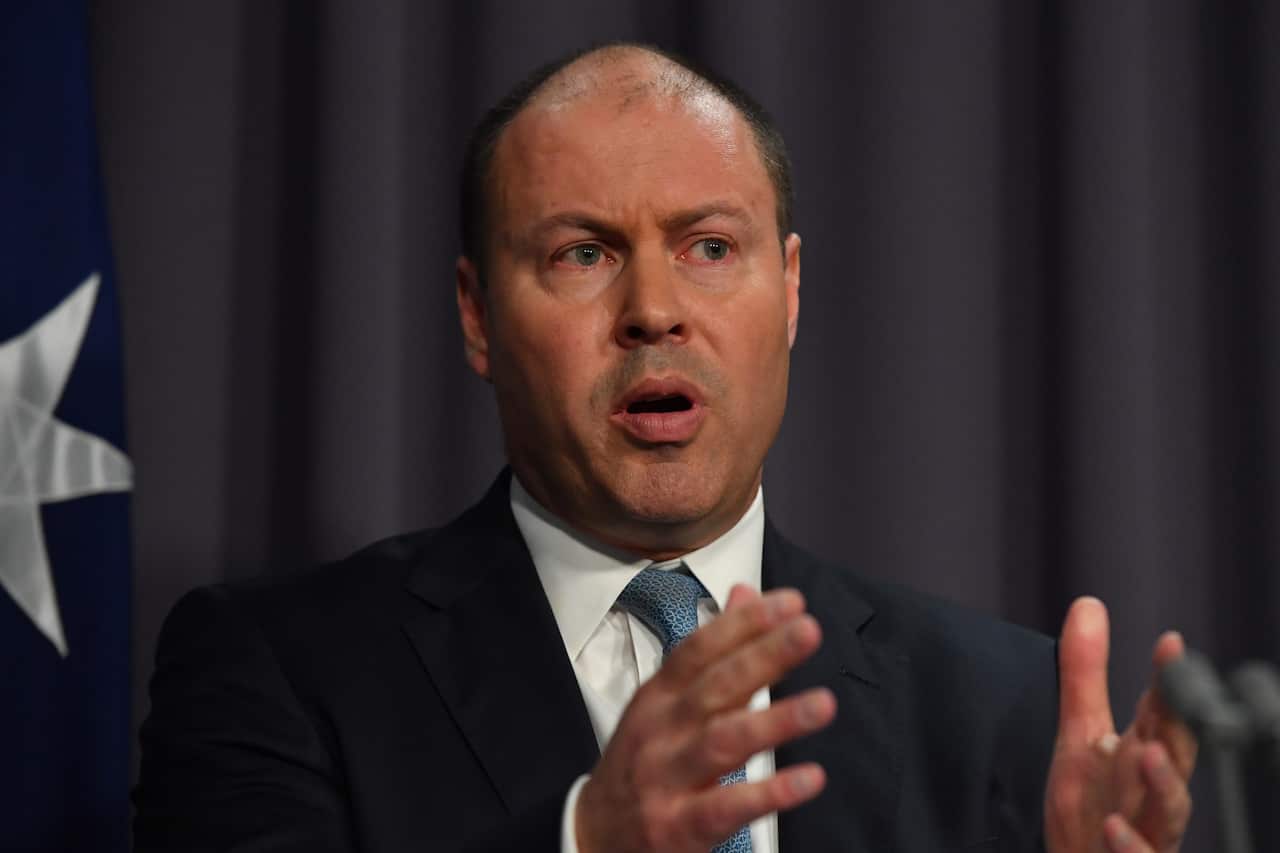 Treasurer Josh Frydenberg addresses the media during a press conference.