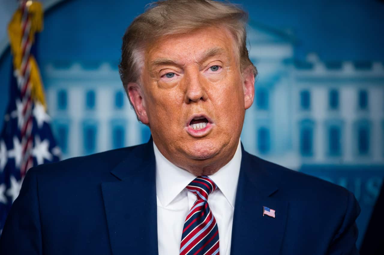 Then-US President Donald J. Trump is pictured in the White House Press Briefing Room in Washington, DC, on 20 November, 2020.