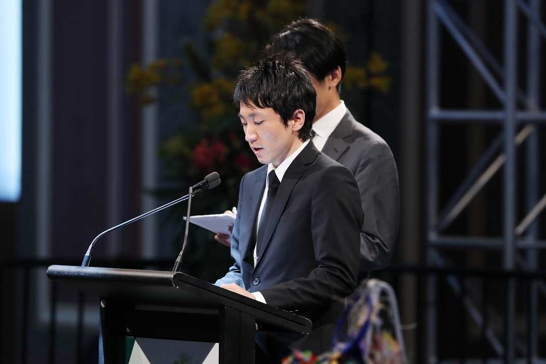 Junpei Kanno speaking about his brother at a memorial service on the first anniversary of the Bourke Street tragedy.