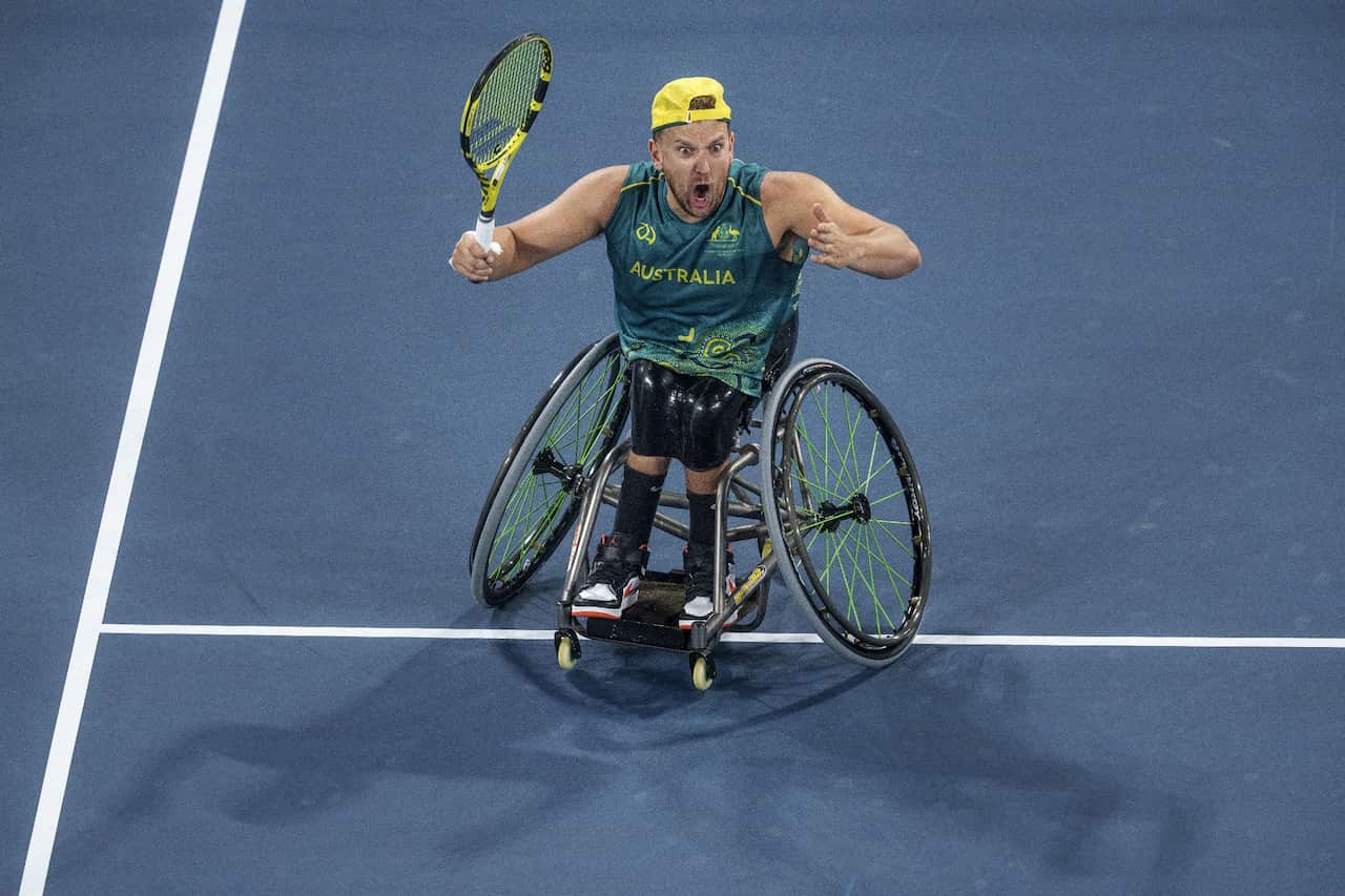 Dylan Alcott defeats Sam Schroder in the Quad Singles Wheelchair Tennis gold medal match.