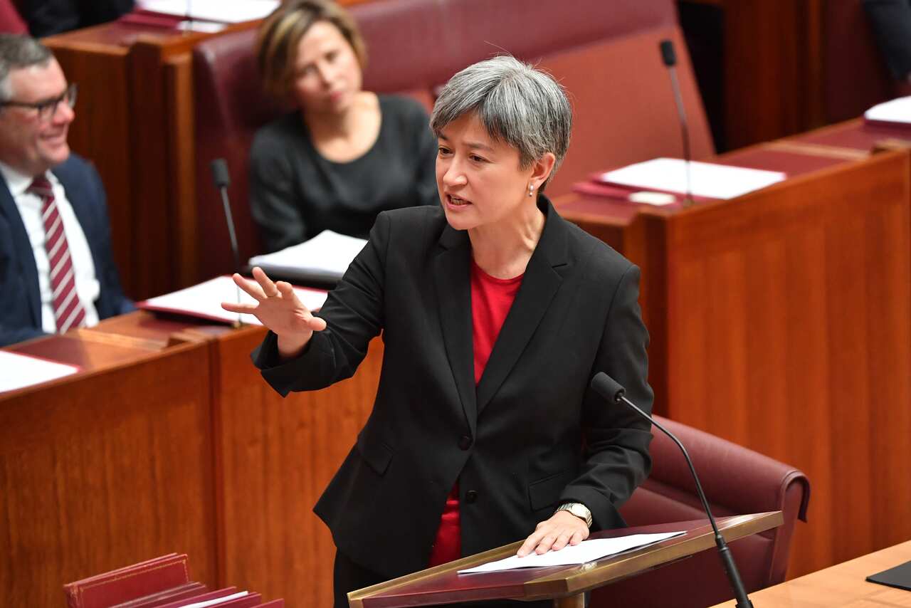 Labor Senate leader Penny Wong speaks after Minister for Finance Mathias Cormann made a statement on Liberal member for Chisholm Gladys Liu in the Senate.     