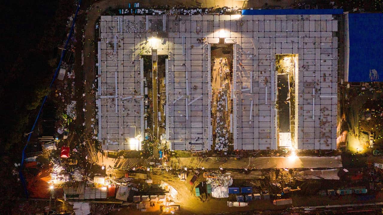 An aerial view shows the completed site of the Huoshenshan (Fire God Mountain) Hospital in Wuhan, Hubei Province, China.